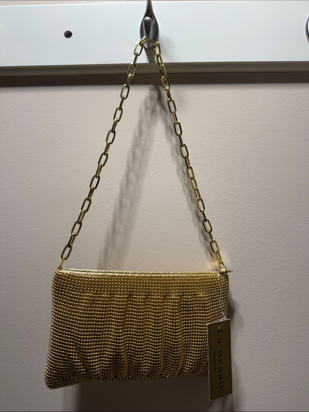 La Regale Gold Mesh Chain Shoulder Clutch